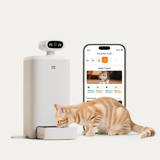HHOLOVE O SITTER Comedero Automático para Gatos con Cámara: Con IA, Video 2K HD, Visión Nocturna, Wi-Fi 5G/2.4G, Programable, Audio de 2 Vías, Alerta de Poco Alimento y Sensor de Bloqueo (Versión con 1 Año de Suscripción).