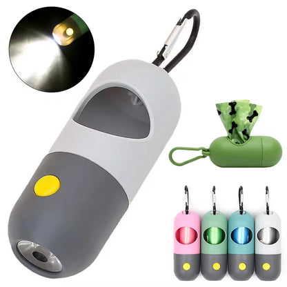 Dispensador de Bolsas para Excrementos de Perro con Luz LED: Bolsas de Residuos Degradables, Portátil para Exteriores, Bolsas de Basura para Limpieza de Perros y Gatos.