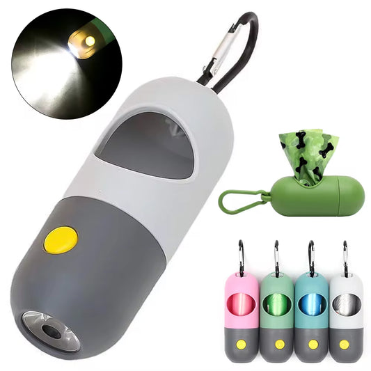 Dispensador de Bolsas para Excrementos de Perro con Luz LED: Bolsas de Residuos Degradables, Portátil para Exteriores, Bolsas de Basura para Limpieza de Perros y Gatos.