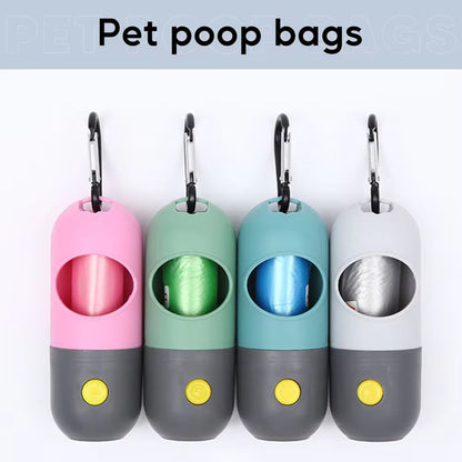 Dispensador de Bolsas para Excrementos de Perro con Luz LED: Bolsas de Residuos Degradables, Portátil para Exteriores, Bolsas de Basura para Limpieza de Perros y Gatos.