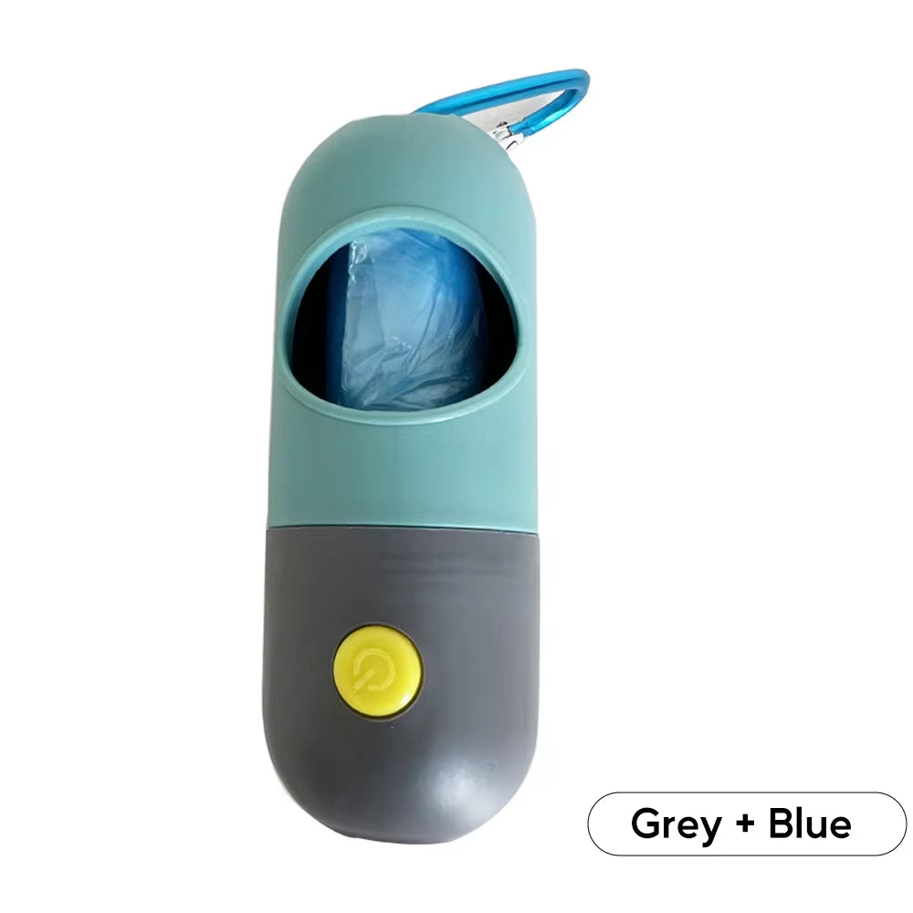 Dispensador de Bolsas para Excrementos de Perro con Luz LED: Bolsas de Residuos Degradables, Portátil para Exteriores, Bolsas de Basura para Limpieza de Perros y Gatos.