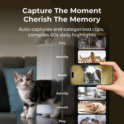 HHOLOVE O SITTER Comedero Automático para Gatos con Cámara: Con IA, Video 2K HD, Visión Nocturna, Wi-Fi 5G/2.4G, Programable, Audio de 2 Vías, Alerta de Poco Alimento y Sensor de Bloqueo (Versión con 1 Año de Suscripción).